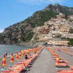 Positano, the jewel of Italys Amalfi Coast, hugs the rugged shoreline.