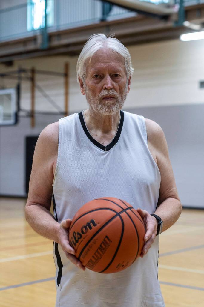 Richard Smith, 74, poses for a photo after a pick-up basketball game at the Marysville YMCA in Marysville, Washington, on Monday, March 13, 2023. (Annie Barker / The Herald)