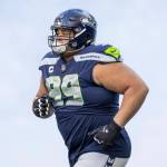 Seahawks defensive tackle Al Woods enters the field during player introductions before a game against the Jets on Jan. 1 in Seattle. (AP Photo/Jeff Lewis)