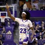 Washington guard Keyon Menifield reacts after making a basket against Oregon State during the first half of a game on Feb. 18 in Seattle. (AP Photo/John Froschauer)