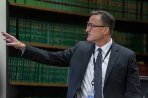 Prosecutor Craig Matheson gives his opening statement in the trial of Richard Rotter at the Snohomish County Courthouse in Everett, Washington on Monday, March 20, 2023. (Annie Barker / The Herald)