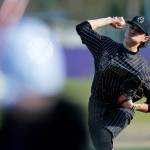Lynnwood starter Jace Hampson delivers a pitch during a game against Lake Stevens on Friday, March 17, 2023, at Lake Stevens High School in Lake Stevens, Washington. (Ryan Berry / The Herald)