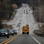 Cars drive through the intersection of Highway 9 and South Lake Stevens Road on Thursday, Feb. 17, 2022 in Lake Stevens, Washington. (Olivia Vanni / The Herald)