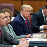 Former President Donald Trump sits at the defense table with his legal team in a Manhattan court, Tuesday, April 4, 2023, in New York. Trump is appearing in court on charges related to falsifying business records in a hush money investigation, the first president ever to be charged with a crime. (AP Photo / Seth Wenig, Pool)