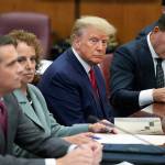 Former President Donald Trump sits at the defense table with his legal team in a Manhattan court, Tuesday, April 4, 2023, in New York. Trump is appearing in court on charges related to falsifying business records in a hush money investigation, the first president ever to be charged with a crime. (AP Photo/Seth Wenig, Pool)