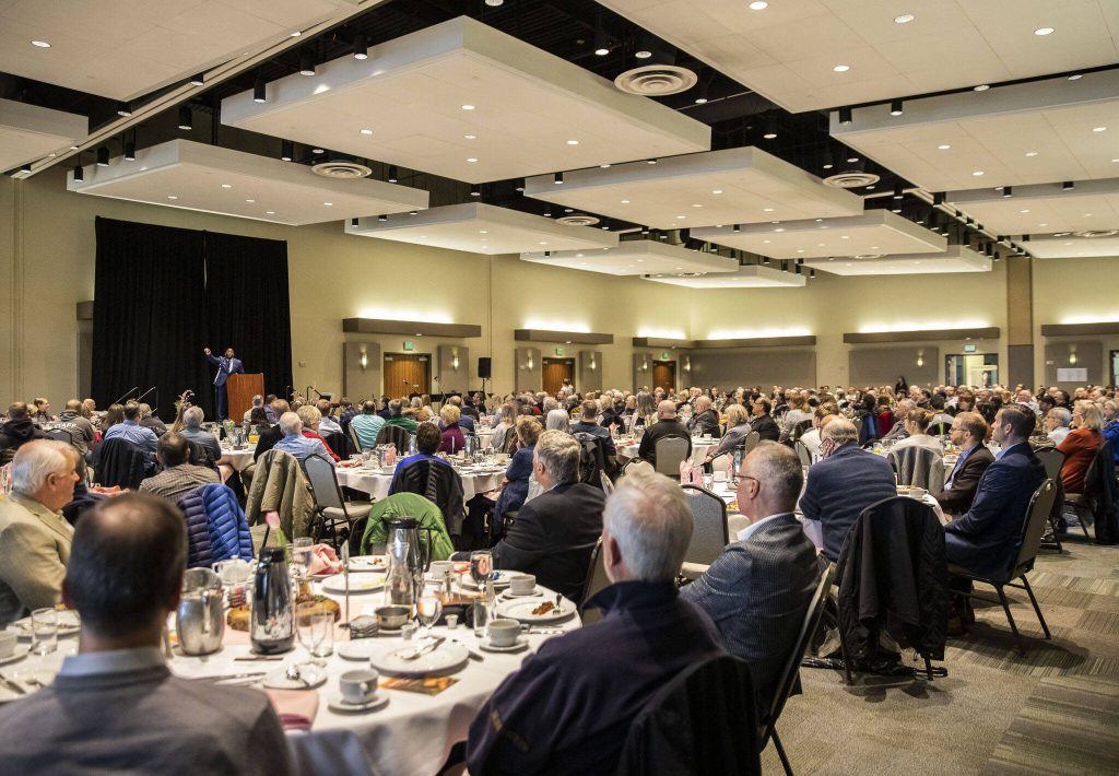 Hundreds gather for the Snohomish County Prayer Breakfast on Friday, April 7, 2023, in Everett, Washington. (Olivia Vanni / The Herald)
