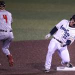 AquaSox’s Erik Stock (23) steals second during a game between the AquaSox and Everett Community College at Funko Field in Everett, Washington on Wednesday, April 5, 2023. The AquaSox won, 20-0. (Annie Barker / The Herald)