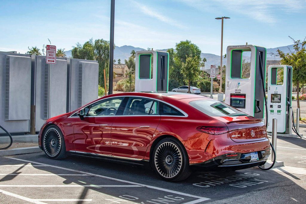 The Mercedes-AMG EQS has a 277-mile driving range on a full charge. (Mercedes-Benz)