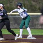 Leneyah Mitchell reacts to a hit during the game against Kamiak on Tuesday, April 11, 2023 in Everett, Washington. (Olivia Vanni / The Herald)