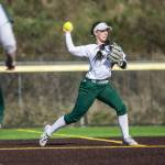 Rachel Sysum throws the ball during the game against Kamiak on Tuesday, April 11, 2023 in Everett, Washington. (Olivia Vanni / The Herald)