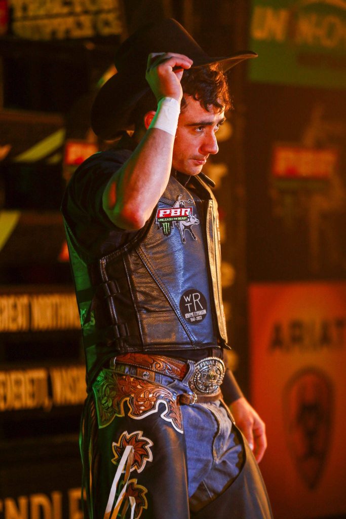 Rafael Henrique dos Santos enters the arena during Unleash The Beast at Angel of the Winds Arena in Everett, Washington on Thursday, April 20, 2023. (Annie Barker / The Herald)