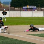 Lake Stevens Aspen Alexander slides in safe at third after avoiding the tag in a win over Jackson on Wednesday, April 26, 2023, in Lake Stevens, Washington. (Ryan Berry / The Herald)
