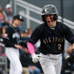 Lake Stevens’ Aspen Alexander shouts after tallying the tying run in a win over Jackson on Wednesday, April 26, 2023, in Lake Stevens, Washington. (Ryan Berry / The Herald)