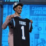Alabama quarterback Bryce Young poses after being chosen by Panthers with the first-overall pick in the NFL draft on Thursday in Kansas City, Mo. (AP Photo/Jeff Roberson)