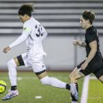 Glacier Peaks Azavier Coppin almost gets a breakaway during the game against Jackson on Friday, April 28, 2023 in Snohomish, Washington. (Olivia Vanni / The Herald)