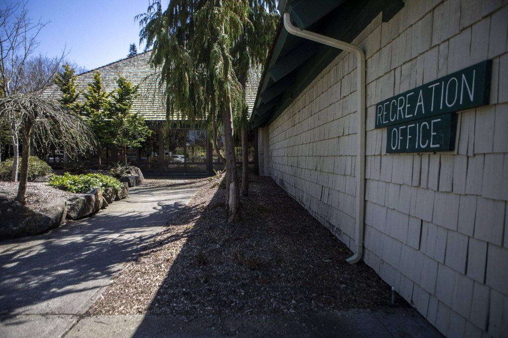 The Forest Park Swim Center is housed in the recreation office in Everett, Washington on Friday, April 28, 2023. The Forest Park Swim Center has been closed and empty since March 2020. The citys prepared to study its future, either as is, with renovations or totally repurposed. (Annie Barker / The Herald)