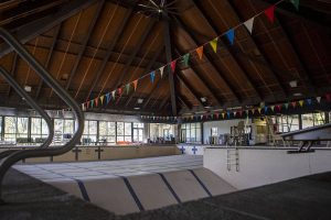 The Forest Park Swim Center in Everett, Washington on Friday, April 28, 2023. The Forest Park Swim Center has been closed and empty since March 2020. The city's prepared to study its future, either as is, with renovations or totally repurposed. (Annie Barker / The Herald)
