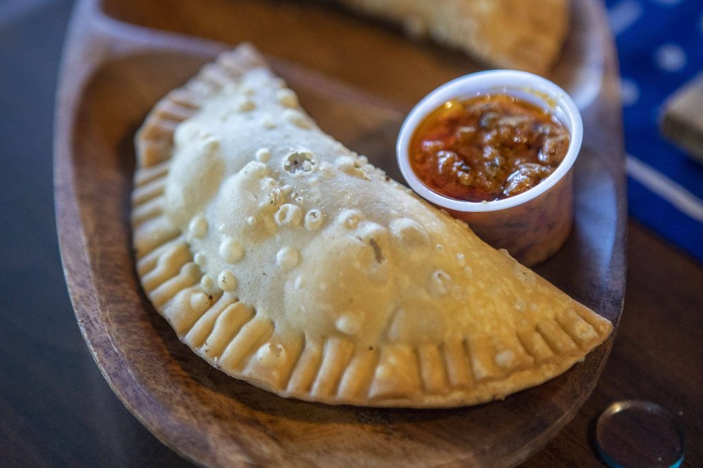 Beef fataya at Hadiani African Restaurant in Mountlake Terrace, Washington on Thursday, April 27, 2023. (Annie Barker / The Herald)