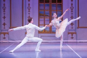 Yuka Oba-Mushiana and Nicholas Schultz dance in Olympic Ballet Theatre's production of "The Sleeping Beauty." (Kimberly Person / @intodustphotography)