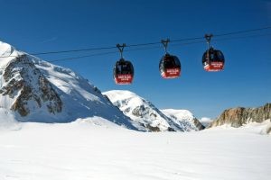 Dangle silently for 40 minutes as you glide over the glacier from France to Italy.