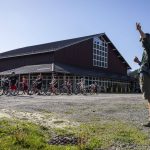 PE teacher Gavin Gladsjo talks his students through a bike safety exercise during class at Darrington Elementary School on Friday, May 12, 2023 in Darrington, Washington. (Olivia Vanni / The Herald)