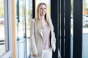 Jenae Goldfinch at the Goldfinch Brothers offices on Wednesday, May 10, 2023 in Everett, Washington. (Olivia Vanni / The Herald)