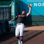 Mountlake Terraces Bede Bresee catches a foul popup against Shorewood in a Wesco 3A District 1 semifinal on Tuesday, May 9, 2023, at Funko Field in Everett, Washington. (Ryan Berry / The Herald)