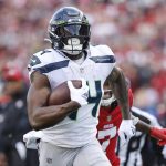 Seahawks wide receiver DK Metcalf races past defenders during a playoff game against the 49ers on Jan. 14 in Santa Clara, Calif. (AP Photo/Josie Lepe)