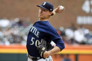 Seattle Mariners starting pitcher Bryce Miller throws against the Detroit Tigers in the seventh inning of a baseball game, Saturday, May 13, 2023, in Detroit. (AP Photo/Jose Juarez)