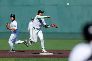 Jackson’s Micah Coleman turns a 6-3 double play after fielding a sharp grounder against Lake Stevens during a Wesco 4A District 1/2 game on Thursday, May 11, 2023, at Funko Field in Everett, Washington. (Ryan Berry / The Herald)