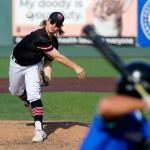 Mountlake Terraces Dayton Nickolson delivers a pitch against Shorewood in a Class 3A District 1 semifinal May 9 at Funko Field in Everett. (Ryan Berry / The Herald)