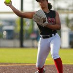 Mountlake Terraces Amaya Johnson throws out a runner against Cascade during the Class 3A District 1 softball tournament Tuesday, May 16, 2023, at the Phil Johnson Ballfields in Everett, Washington. (Ryan Berry / The Herald)