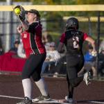 Snohomishs Avery Clark (2) runs through first during a game between Mountlake Terrace and Snohomish at Phil Johnson Ballfields in Everett, Washington on Thursday, May 18, 2023. Snohomish won, 4-0. (Annie Barker / The Herald)