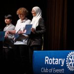 Naazneen Shafeer Vemmeerath-Kulangara smiles after receiving an AGB Scholarship at the Rotary Club of Everett Awards on Monday, May 22, 2023 in Everett, Washington. (Olivia Vanni / The Herald)
