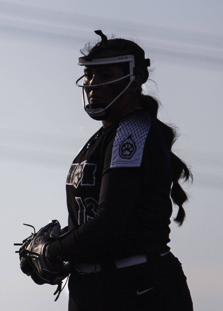 Jacksons Yanina Sherwood prepares to pitch during the game against Bothell on Friday, May 19, 2023 in Everett, Washington. (Olivia Vanni / The Herald)