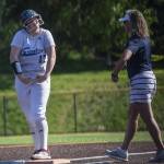 Glacier Peaks Briannica Titus celebrates her hit during the game against Eastlake on Friday, May 19, 2023 in Everett, Washington. (Olivia Vanni / The Herald)