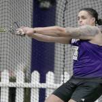 Washington's Jayden White, an Everett High School alum, broke his own school record in the weight throw at the Husky Classic on  Feb. 12, 2022, in Seattle. (Red Box Pictures)