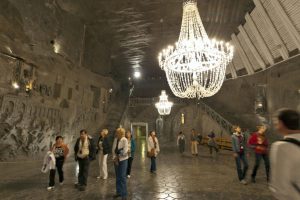Just outside KrakÃ³w, the Wieliczka Salt Mine is filled with salt sculptures â€“ and tourists.