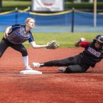 A Snohomish player slides during a game between Snohomish and Walla Walla at the Lacey-Thurston County Regional Athletic Complex in Olympia, Washington on Saturday, May 27, 2023. Snohomish won, 7-3. (Annie Barker / The Herald)