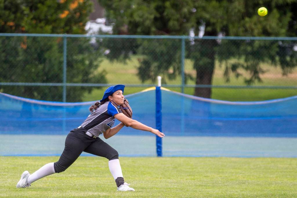 A Walla Walla player throws the ball during a game between Snohomish and Walla Walla at the Lacey-Thurston County Regional Athletic Complex in Olympia, Washington on Saturday, May 27, 2023. Snohomish won, 7-3. (Annie Barker / The Herald)