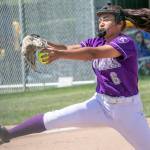 Kamiaks Synclair Mawudeku (6) pitches in the first inning during a 4A state softball consolation game against Bothell on Saturday in Richland. (TJ Mullinax / For The Herald)