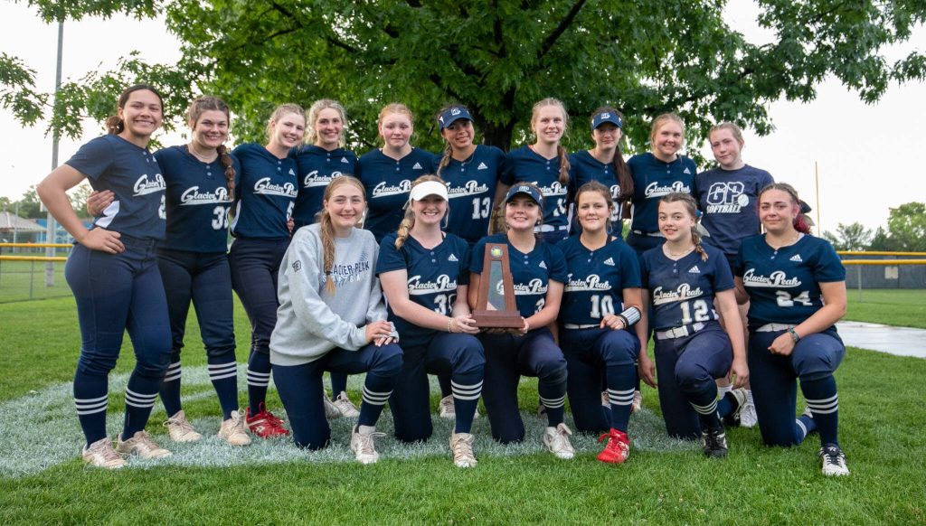 Glacier is awarded second-place trophy after the 2023 WIAA Class 4A softball championship against Jackson on Saturday, May 27, 2023, in Richland. (TJ Mullinax / For The Herald)