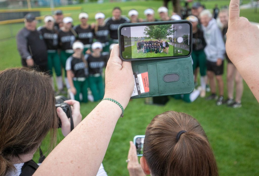 Jackson awarded the 2023 WIAA Class 4A softball championship trophy after their win over Glacier Peak on Saturday, May 27, 2023, in Richland. (TJ Mullinax / For The Herald)