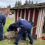 Marysville firefighters respond to a 12-year-old boy who fell down a well Tuesday May 30, 2023 in Marysville, Washington. (Photo provided by Marysville Fire District)