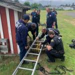 Marysville firefighters respond to a 12-year-old boy who fell down a well Tuesday May 30, 2023 in Marysville, Washington. (Photo provided by Marysville Fire District)