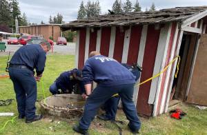 Marysville firefighters respond to a 12-year-old boy who fell down a well Tuesday May 30, 2023 in Marysville, Washington. (Photo provided by Marysville Fire District)