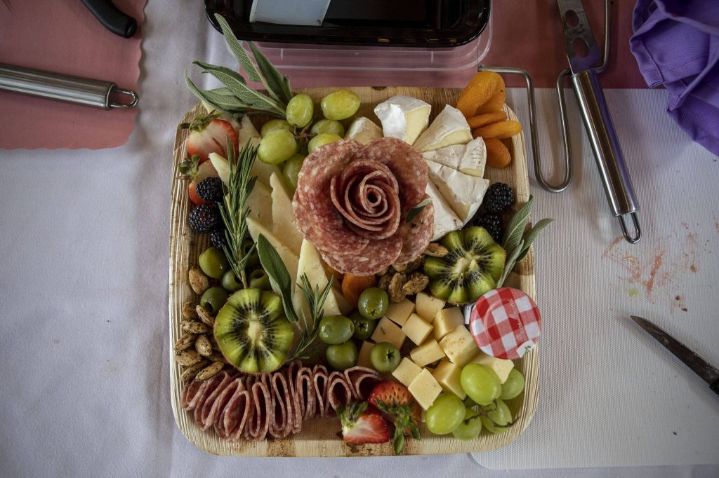 A finished board from a Charcuterie 101 Workshop at Machias Meadows in Snohomish, Washington on Sunday, May 7, 2023. (Annie Barker / The Herald)