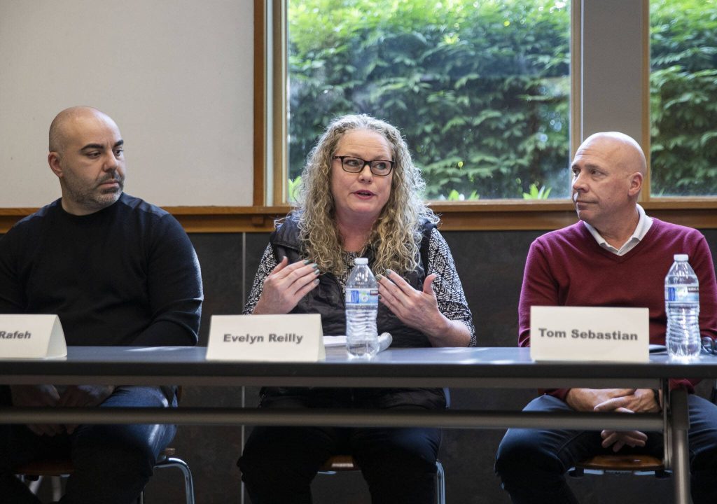 Panelist Evelyn Reilly, a a neuropsychologist at Western Washington Medical Group, speaks during the Herald Forum about mental health care on Wednesday, May 31, 2023 in Snohomish, Washington. (Olivia Vanni / The Herald)