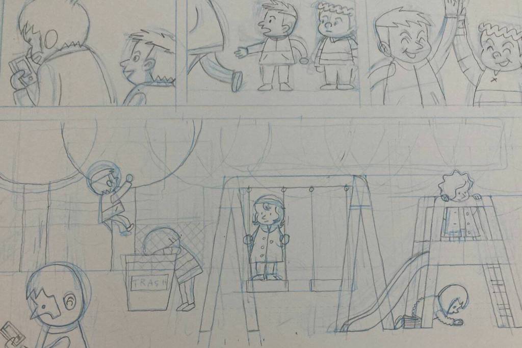 Original sketches of I Hate Math, a comic book written and illustrated by Challenger Elementary third grade teacher Ian Brown. (Photo provided by Ian Brown)