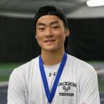 Jackson's Ben Lee poses with his first-place medal after winning the 4A boys singles state tennis tournament on May 27, 2023, in Kennewick. (WIAA photo)